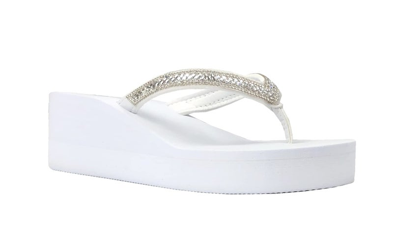 REDVOLUTION New Women's Bling Platforms Shoe T-Strap Wedge Jewel Sandals Flip Flops (6, GEM [White]) - Image 2